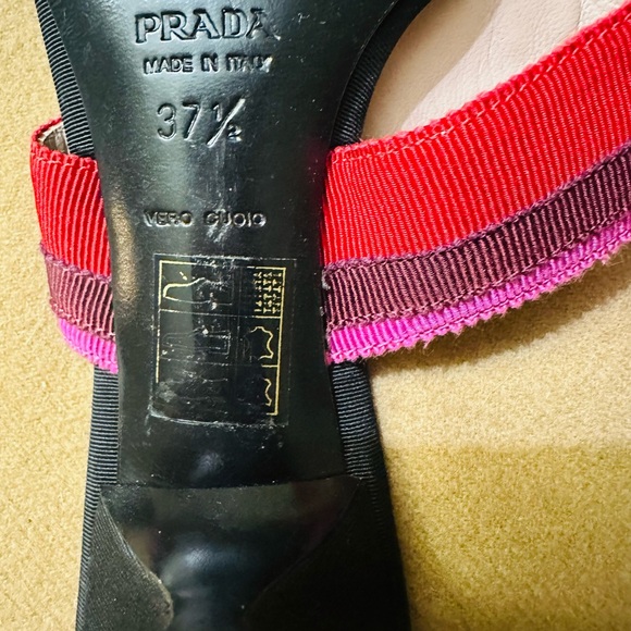 PRADA Women’s Red/Brown/Pink T Strap Grosgrain Fabric Sandal 37.5 EUR, 7.0 US - Picture 6 of 13